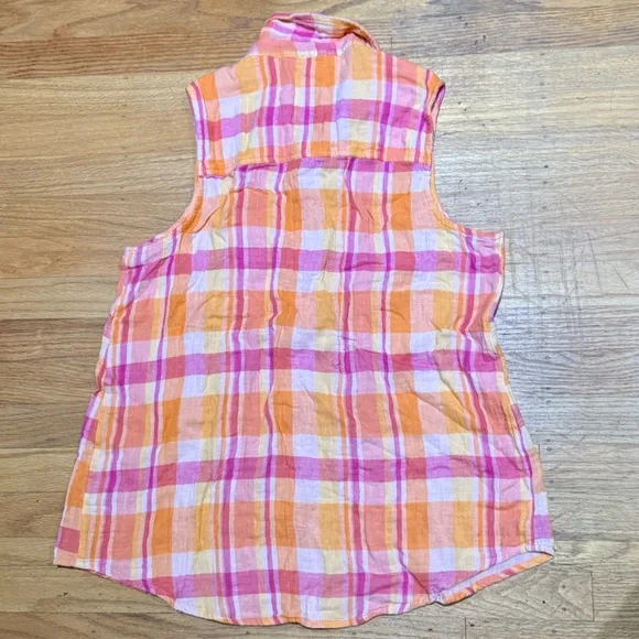 Time and Tru Pink Orange Plaid Sleeveless Blouse - Size M (8-10) - Picture 2 of 4